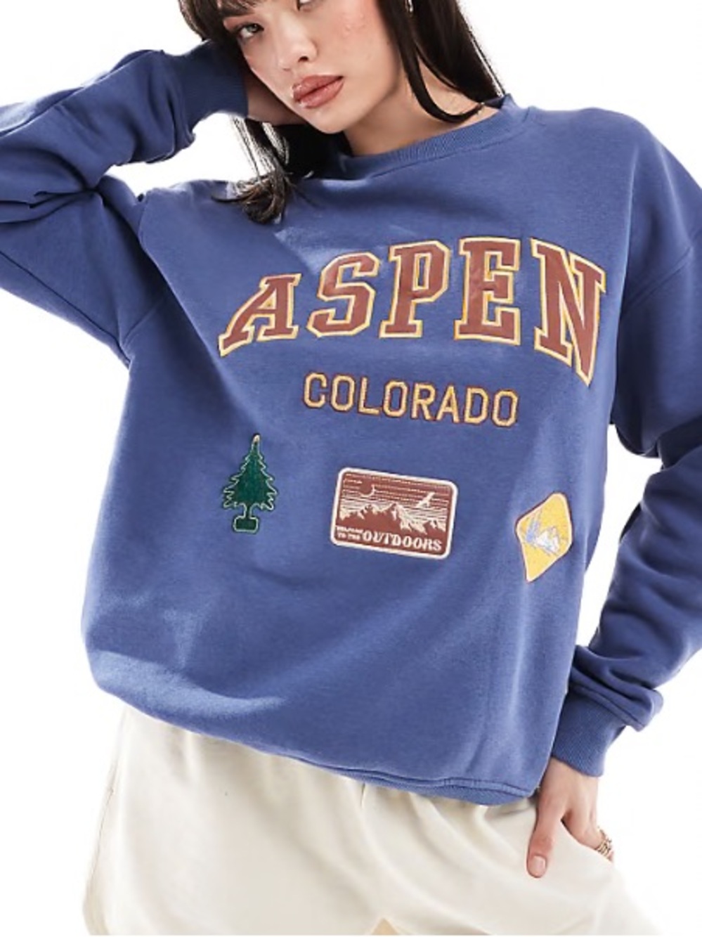 Cotton On overszied sweatshirt in washed navy with Aspen graphic